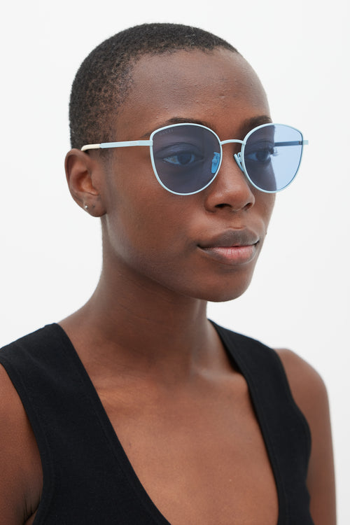 Gucci Blue & Cream GG0807SA Circular Sunglasses