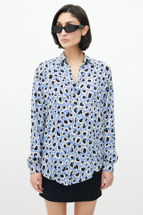 Gucci Blue & Multi Silk Printed Blouse