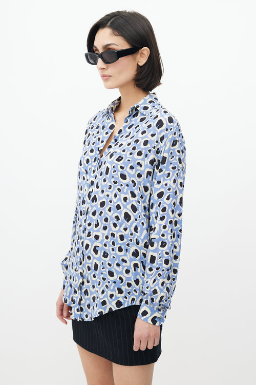 Gucci Blue & Multi Silk Printed Blouse
