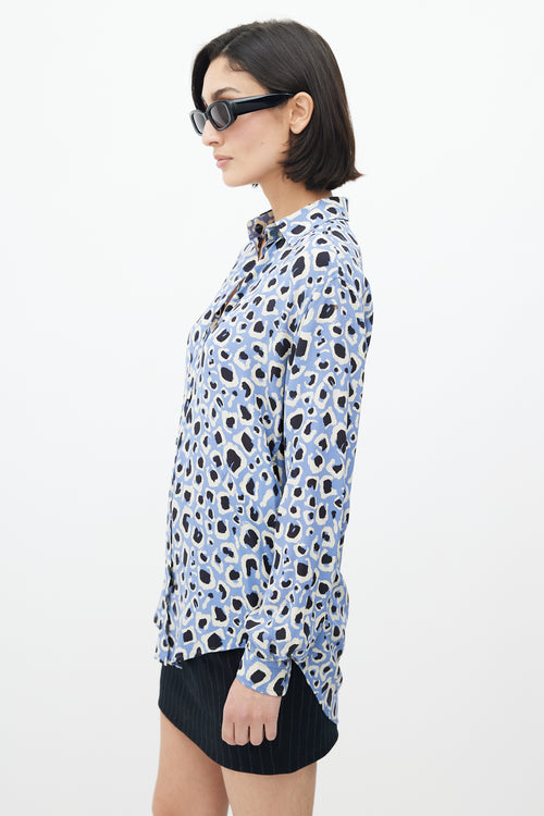 Gucci Blue & Multi Silk Printed Blouse