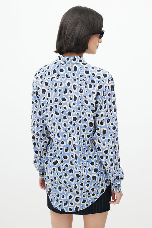Gucci Blue & Multi Silk Printed Blouse