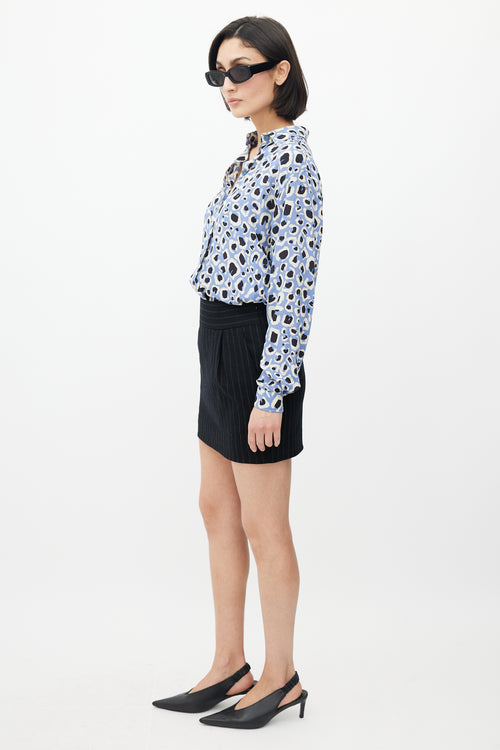 Gucci Blue & Multi Silk Printed Blouse