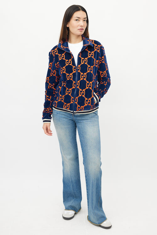 Gucci Blue & Orange Velour GG Jacket