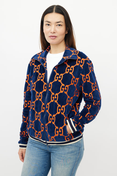 Gucci Blue & Orange Velour GG Jacket