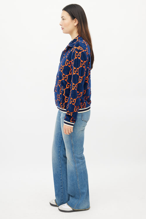 Gucci Blue & Orange Velour GG Jacket