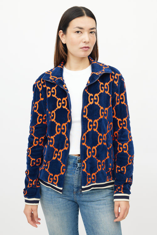 Gucci Blue & Orange Velour GG Jacket