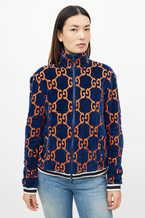 Gucci Blue & Orange Velour GG Jacket