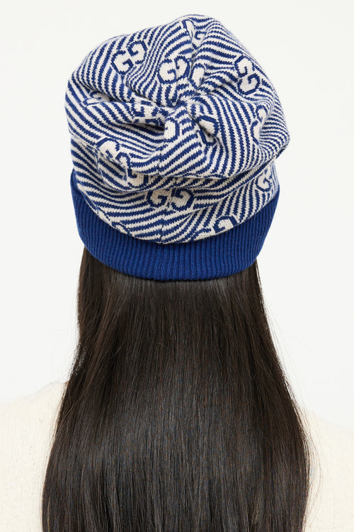 Gucci Blue & Cream GG Stripe Knit Toque