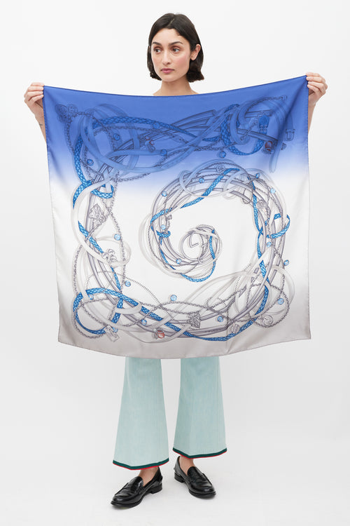 Gucci Blue & White Gradient Chain Printed Silk Scarf