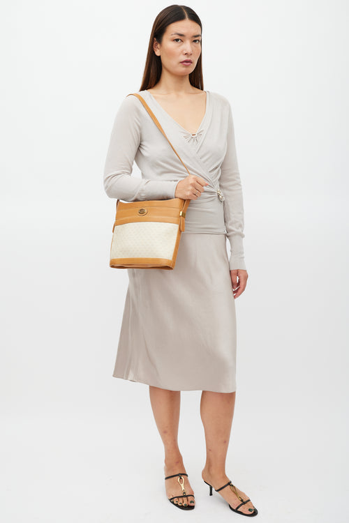 Gucci Brown & Beige Leather & GG Canvas Micro Crossbody Bag