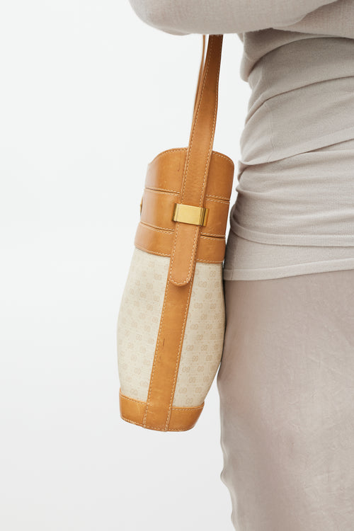 Gucci Brown & Beige Leather & GG Canvas Micro Crossbody Bag