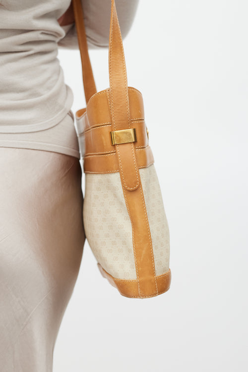 Gucci Brown & Beige Leather & GG Canvas Micro Crossbody Bag