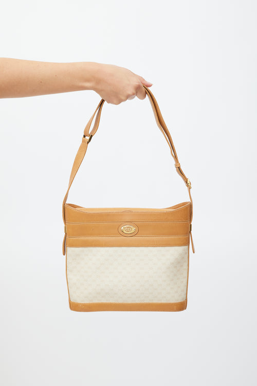 Gucci Brown & Beige Leather & GG Canvas Micro Crossbody Bag