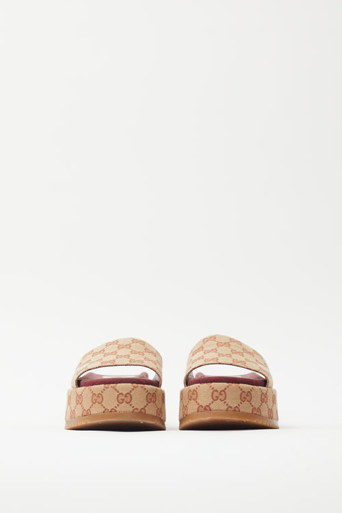 Gucci Brown & Burgundy GG Platform Slide