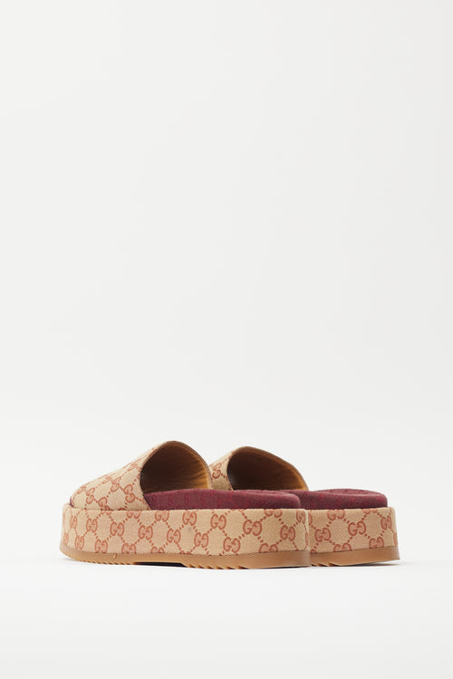 Gucci Brown & Burgundy GG Platform Slide