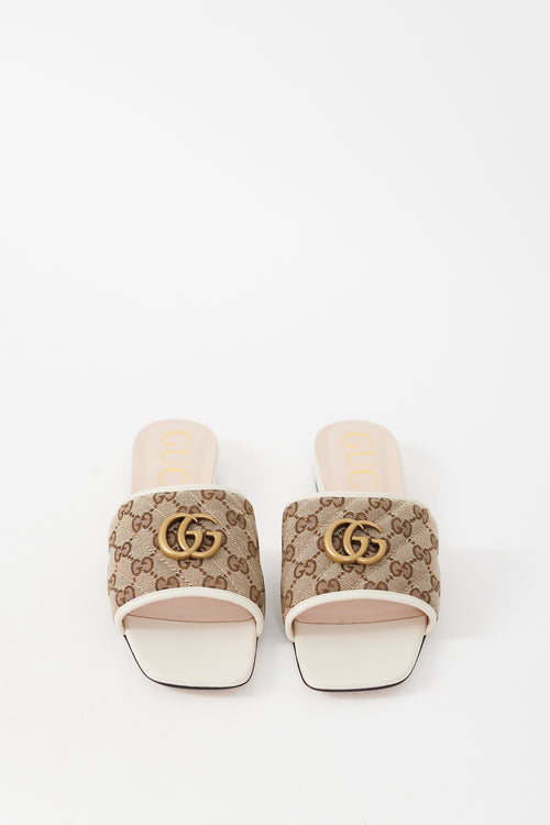 Gucci Cream & Beige GG Canvas & Leather Marmont Slide