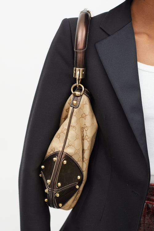Gucci Brown GG Canvas & Fur Indy Shoulder Bag