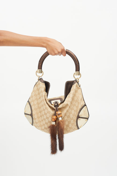 Gucci Brown GG Canvas & Fur Indy Shoulder Bag