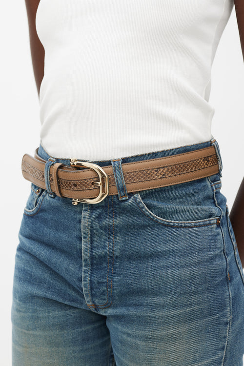 Gucci Brown & Gold Embossed Leather Belt