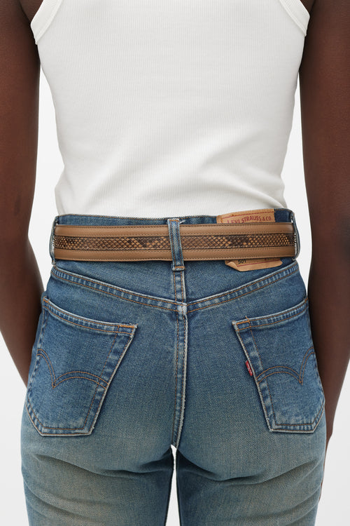 Gucci Brown & Gold Embossed Leather Belt