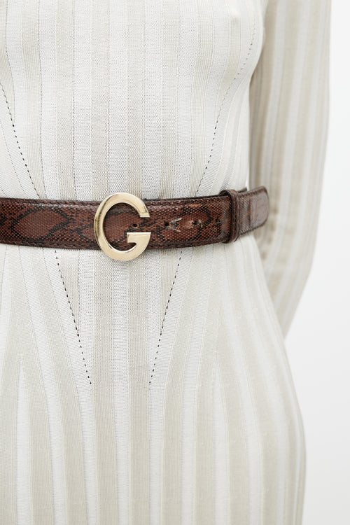 Gucci Brown & Gold Embossed Leather Belt