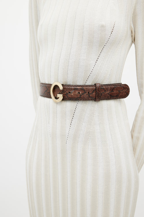 Gucci Brown & Gold Embossed Leather Belt
