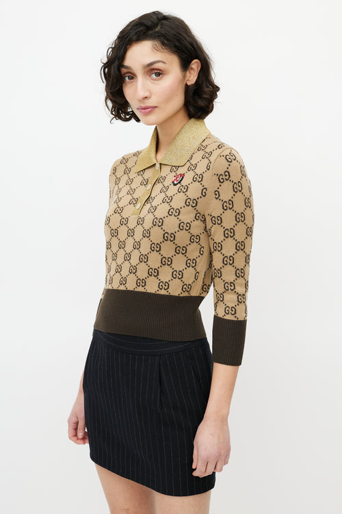 Gucci Brown & Gold Monogram Polo Sweater