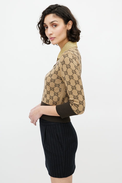 Gucci Brown & Gold Monogram Polo Sweater