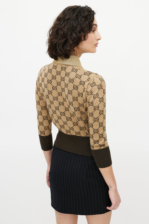 Gucci Brown & Gold Monogram Polo Sweater
