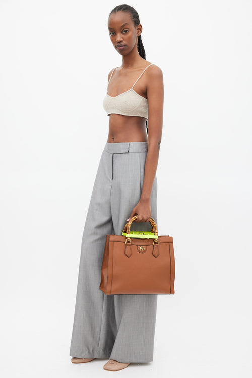 Gucci Brown & Neon Yellow Leather Diana Bamboo Medium Bag