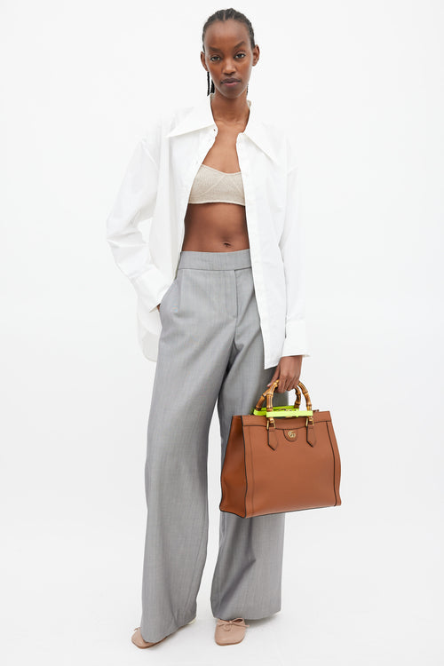 Gucci Brown & Neon Yellow Leather Diana Bamboo Medium Bag