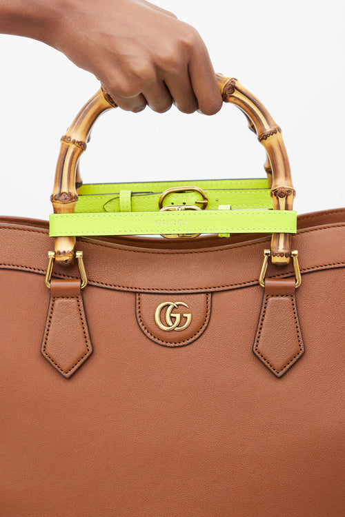 Gucci Brown & Neon Yellow Leather Diana Bamboo Medium Bag