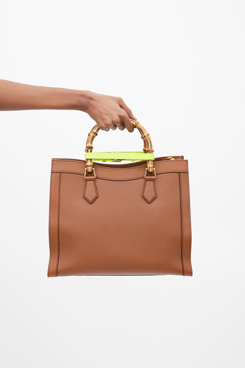 Gucci Brown & Neon Yellow Leather Diana Bamboo Medium Bag