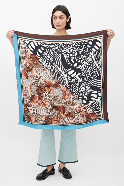 Gucci Brown & Multi Shell Printed Silk Scarf