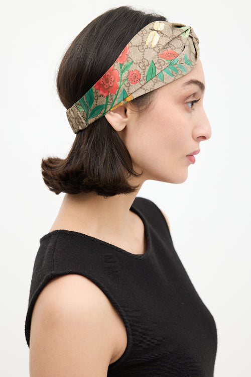 Gucci Brown & Multi Silk GG Blooms Twist Headband