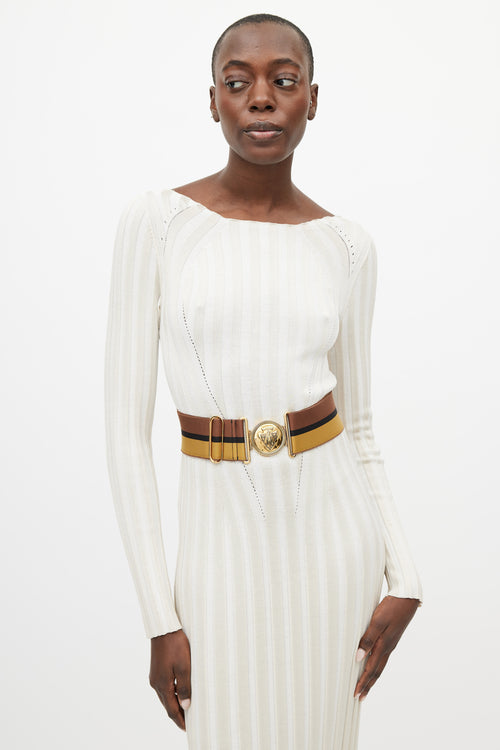 Gucci Brown & Multicolour Webbed Striped Belt