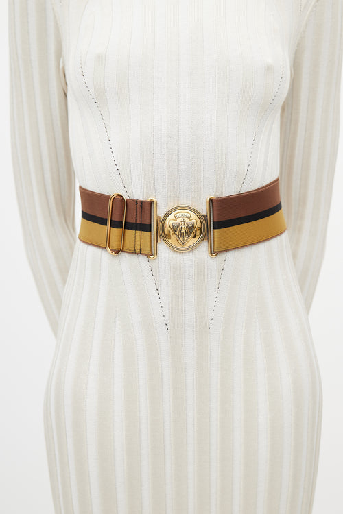 Gucci Brown & Multicolour Webbed Striped Belt