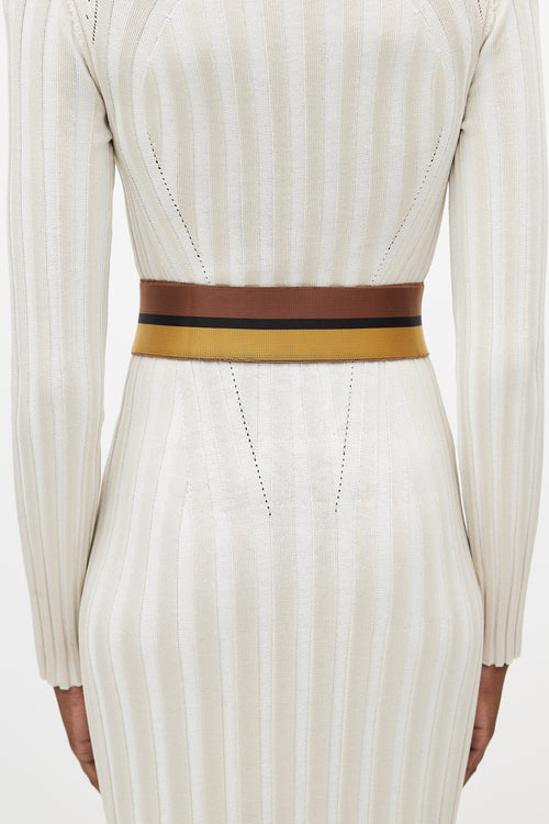 Gucci Brown & Multicolour Webbed Striped Belt