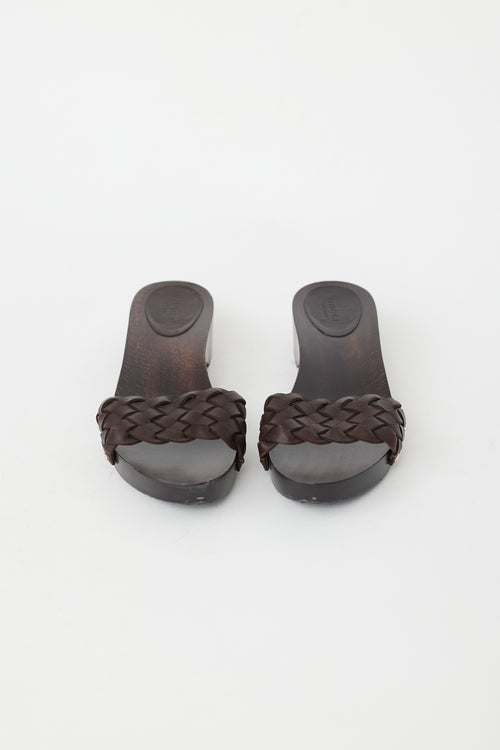 Gucci Brown Braided Leather & Wooden Sandal