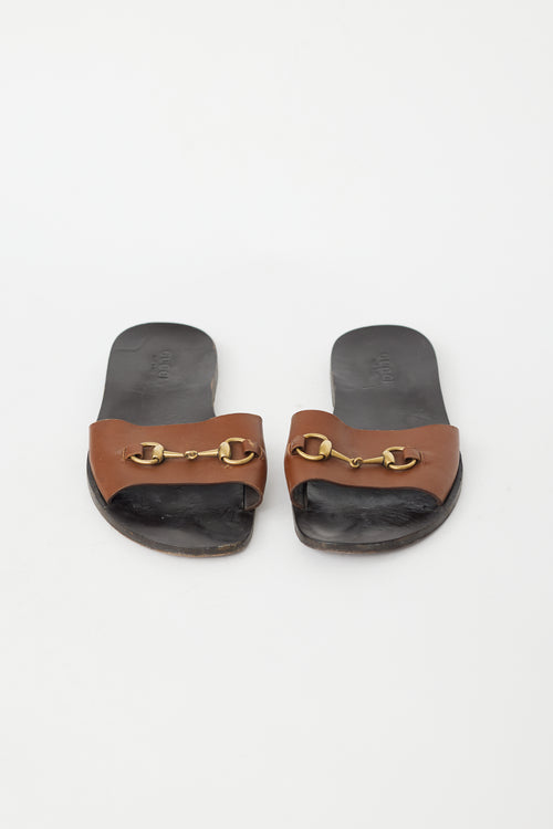 Gucci Brown Leather & Gold Hardware Sandal