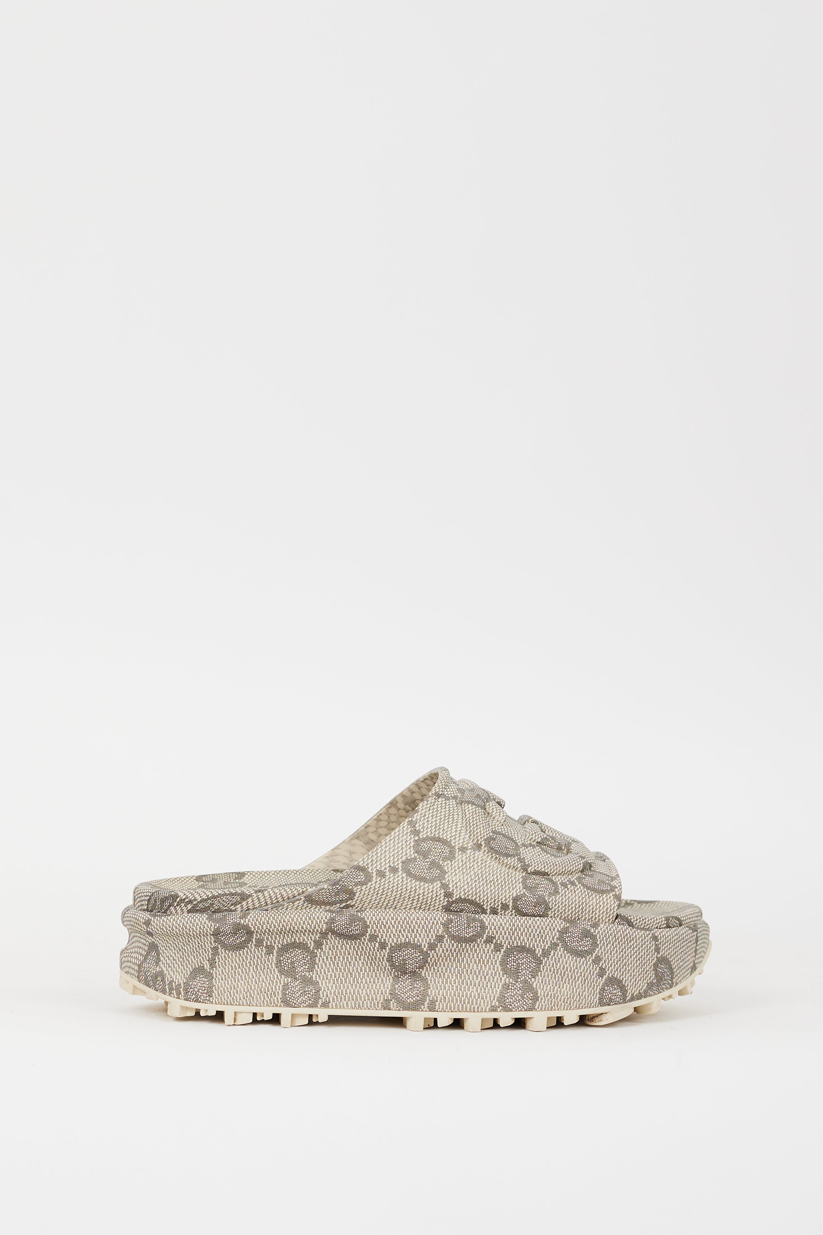 Gucci Beige & Grey Interlocking GG Platform Slide