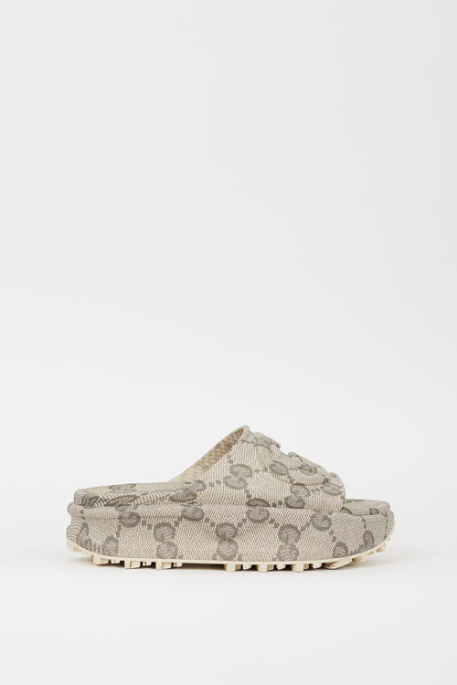 Gucci Beige & Grey Interlocking GG Platform Slide