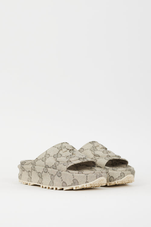Gucci Beige & Grey Interlocking GG Platform Slide