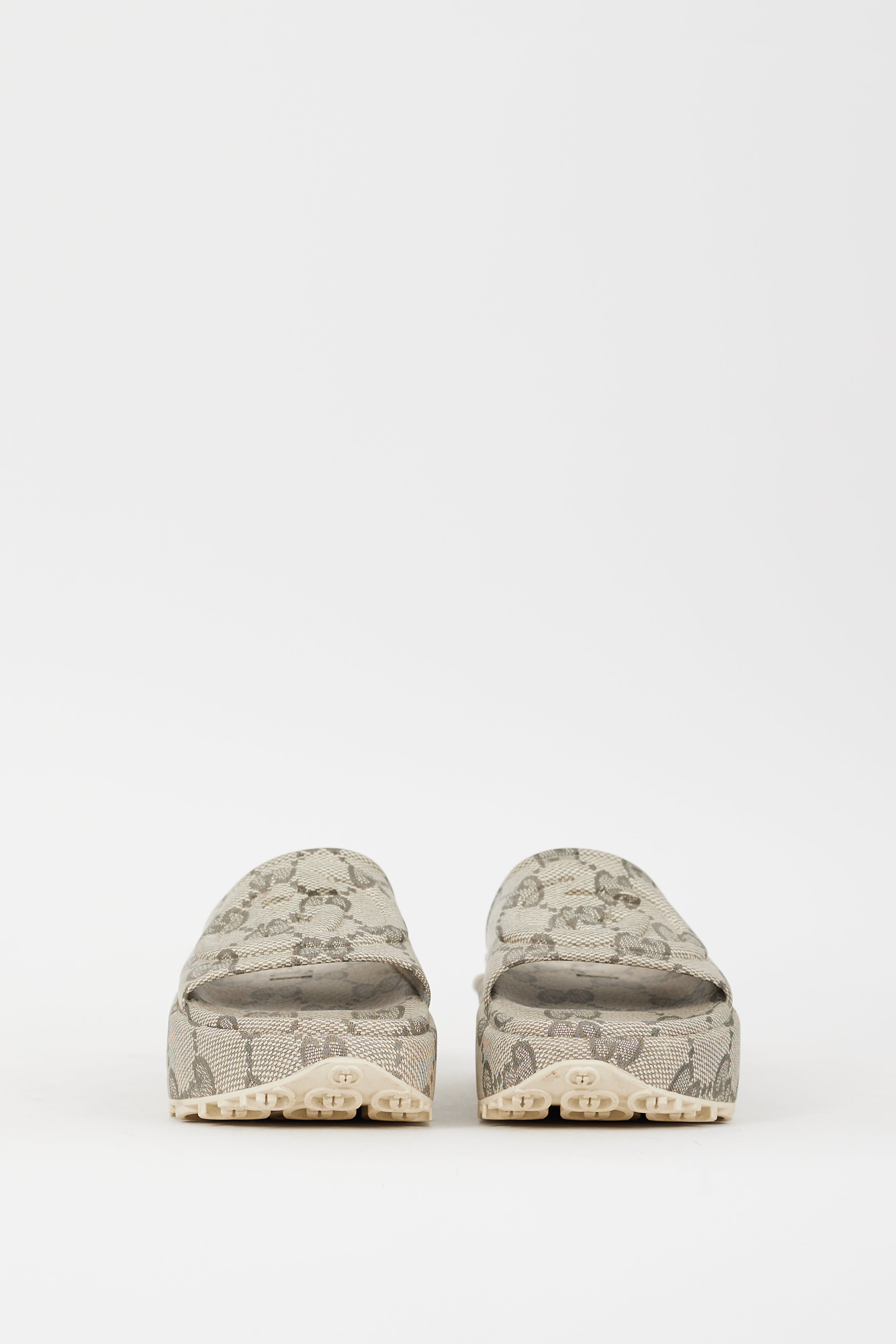 Gucci Beige & Grey Interlocking GG Platform Slide