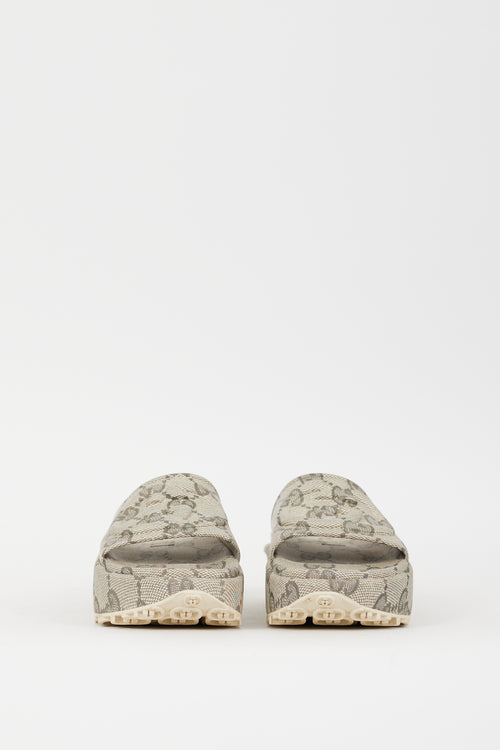 Gucci Beige & Grey Interlocking GG Platform Slide