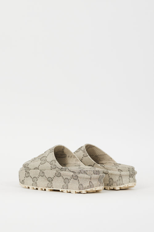 Gucci Beige & Grey Interlocking GG Platform Slide