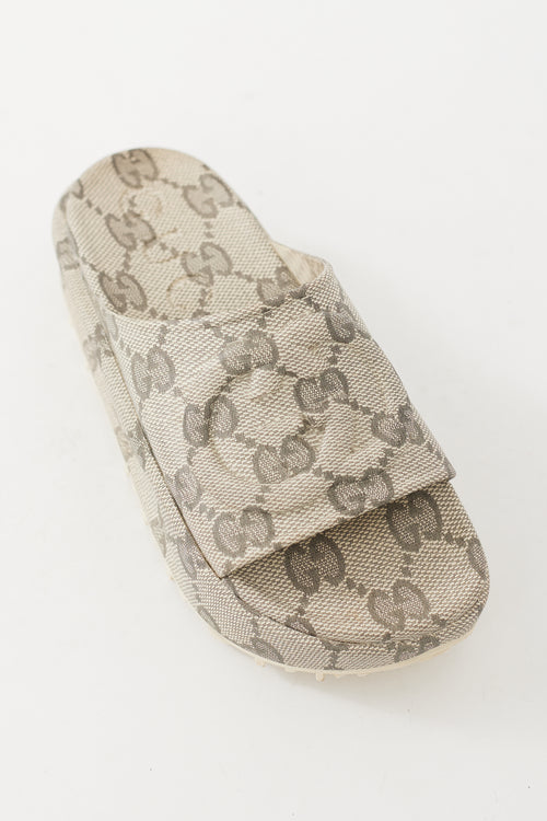 Gucci Beige & Grey Interlocking GG Platform Slide