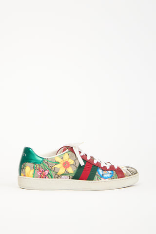 Gucci Brown & Red Ace GG Supreme Floral Sneaker