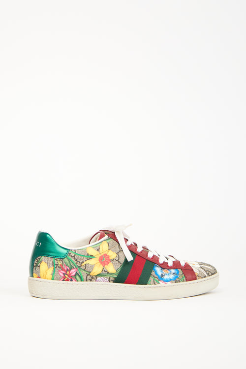 Gucci Brown & Red Ace GG Supreme Floral Sneaker