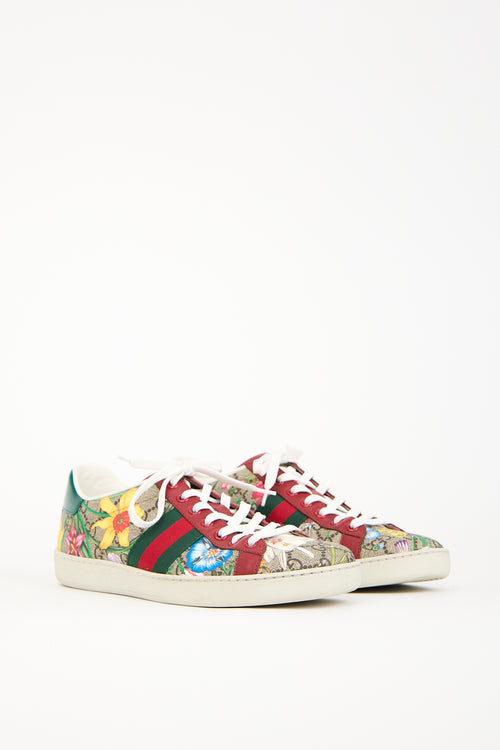Gucci Brown & Red Ace GG Supreme Floral Sneaker